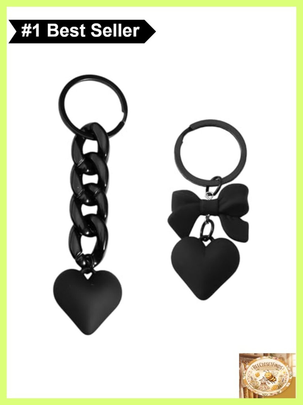 2-Piece Acrylic Purse Charm Set Gothic Heart Bow Bag Keychain